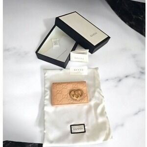 Gucci Lovely Heart Card Case Wallet Beige Guccissima Leather Box Dust Bag Set